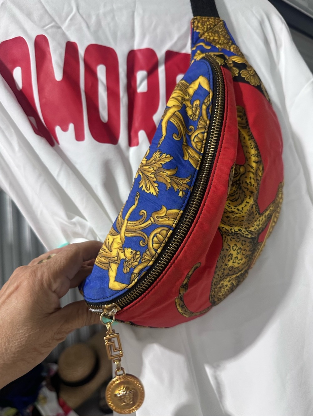 Versace Baroque Print Red & Royal Blue Belt Bag collector pc.
